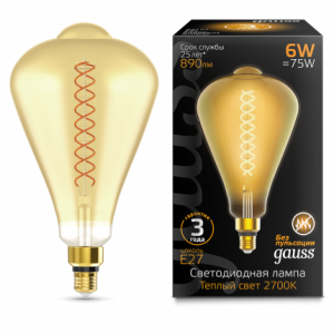 Лампа Gauss Filament ST164 6W 890lm 2700К Е27 golden straight LED 1/6